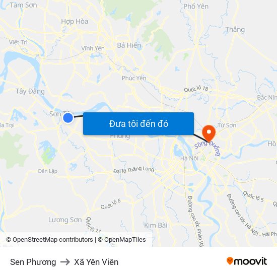 Sen Phương to Xã Yên Viên map