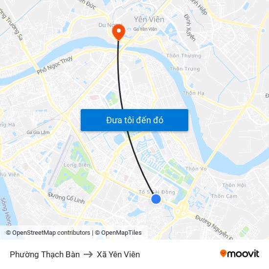 Phường Thạch Bàn to Xã Yên Viên map