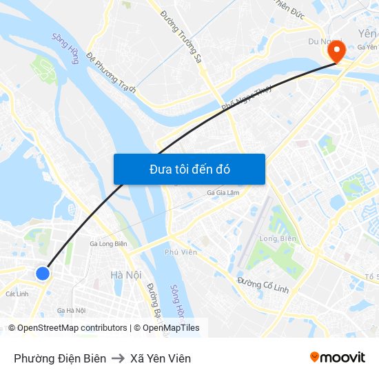 Phường Điện Biên to Xã Yên Viên map