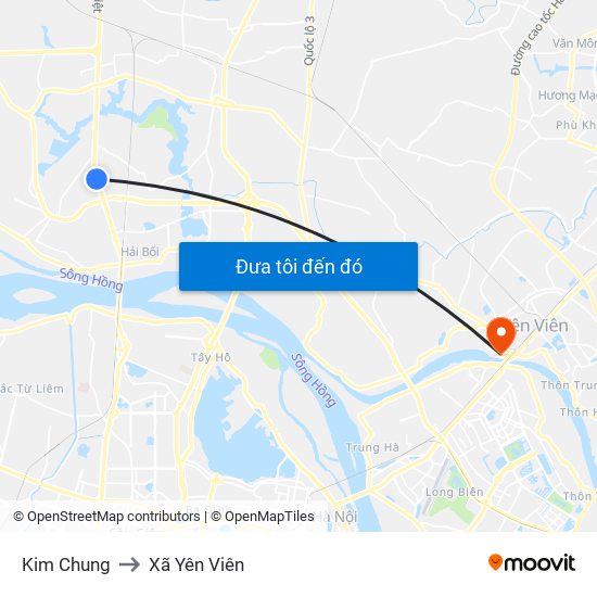 Kim Chung to Xã Yên Viên map