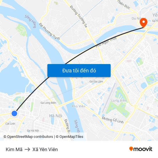 Kim Mã to Xã Yên Viên map