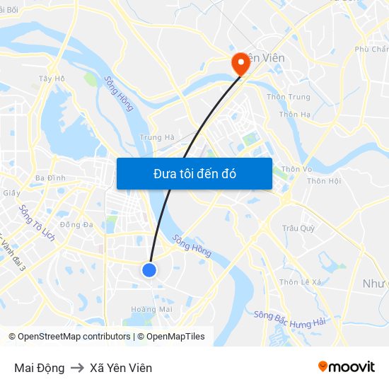 Mai Động to Xã Yên Viên map