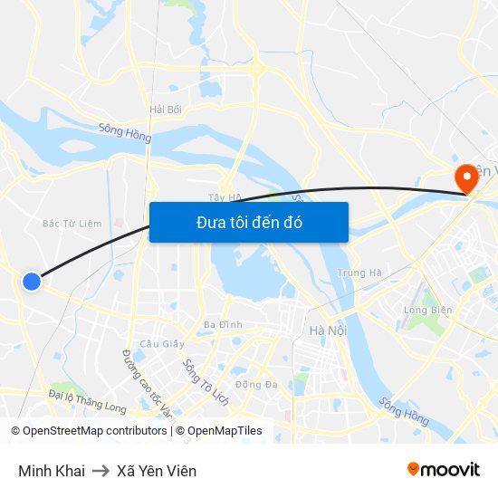 Minh Khai to Xã Yên Viên map