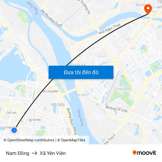 Nam Đồng to Xã Yên Viên map