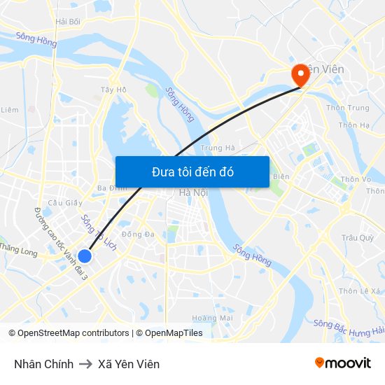 Nhân Chính to Xã Yên Viên map