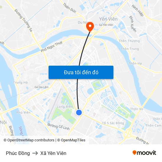 Phúc Đồng to Xã Yên Viên map