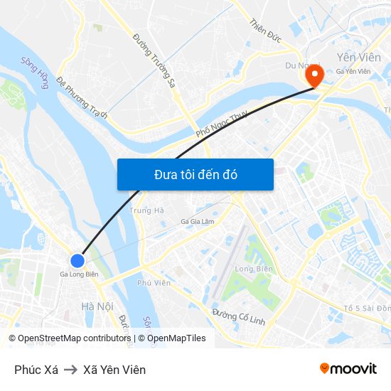 Phúc Xá to Xã Yên Viên map