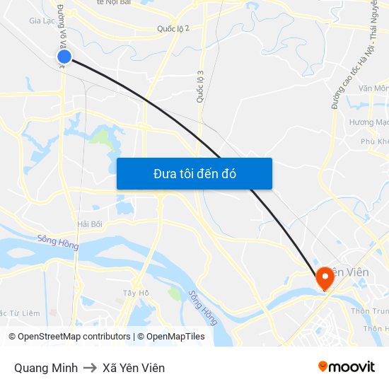 Quang Minh to Xã Yên Viên map