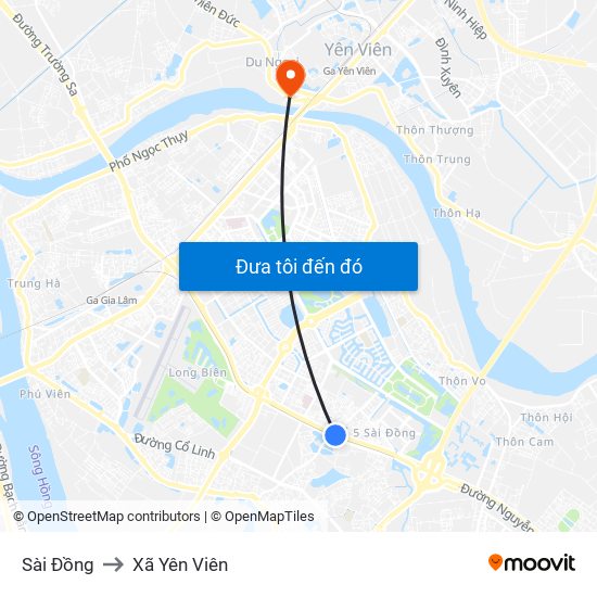 Sài Đồng to Xã Yên Viên map