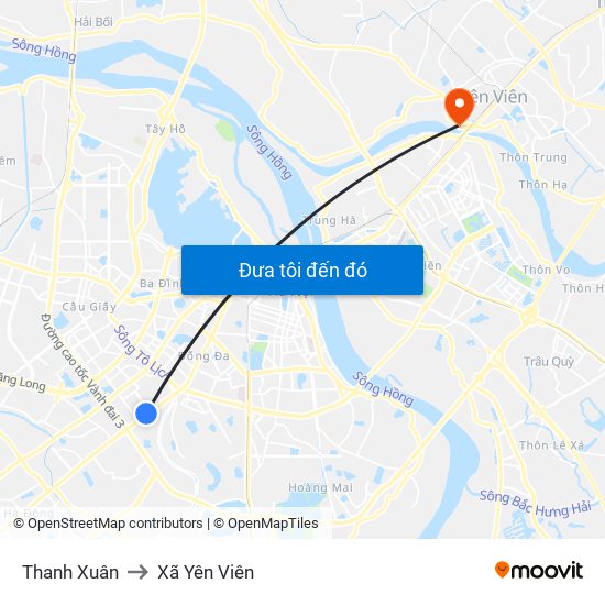Thanh Xuân to Xã Yên Viên map
