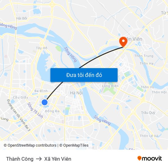 Thành Công to Xã Yên Viên map