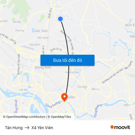 Tân Hưng to Xã Yên Viên map