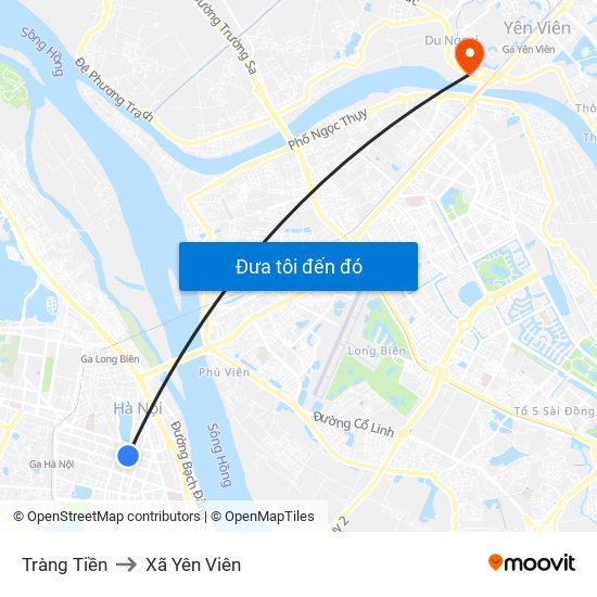 Tràng Tiền to Xã Yên Viên map
