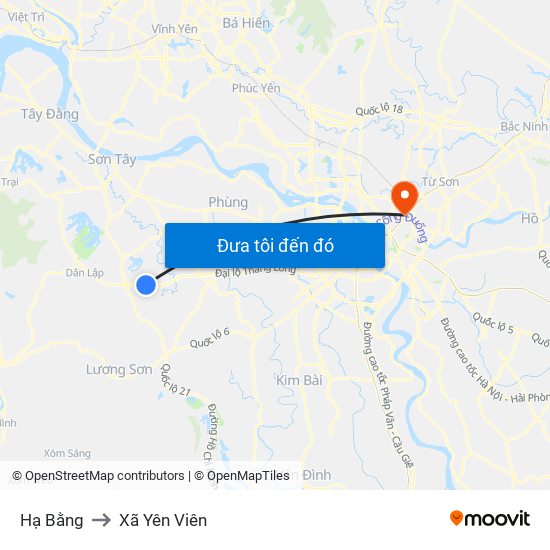 Hạ Bằng to Xã Yên Viên map