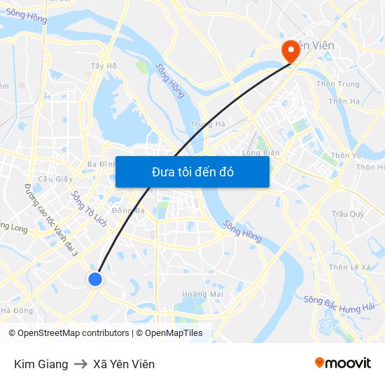 Kim Giang to Xã Yên Viên map
