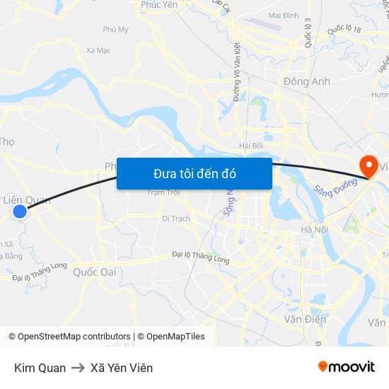 Kim Quan to Xã Yên Viên map