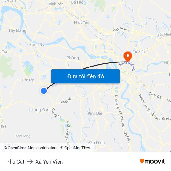 Phú Cát to Xã Yên Viên map