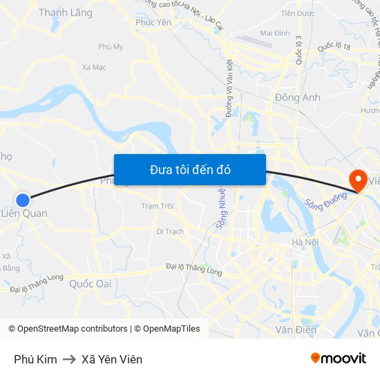 Phú Kim to Xã Yên Viên map