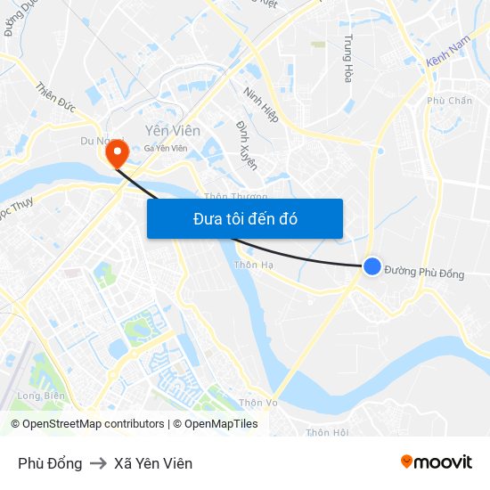 Phù Đổng to Xã Yên Viên map