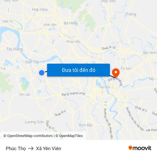 Phúc Thọ to Xã Yên Viên map