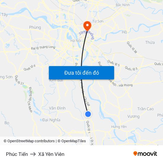 Phúc Tiến to Xã Yên Viên map