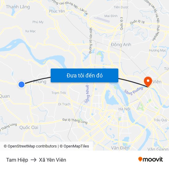 Tam Hiệp to Xã Yên Viên map