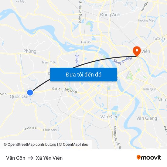 Vân Côn to Xã Yên Viên map