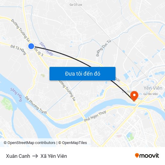 Xuân Canh to Xã Yên Viên map