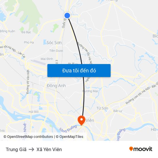 Trung Giã to Xã Yên Viên map