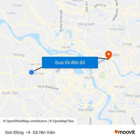 Sơn Đồng to Xã Yên Viên map