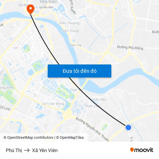 Phú Thị to Xã Yên Viên map