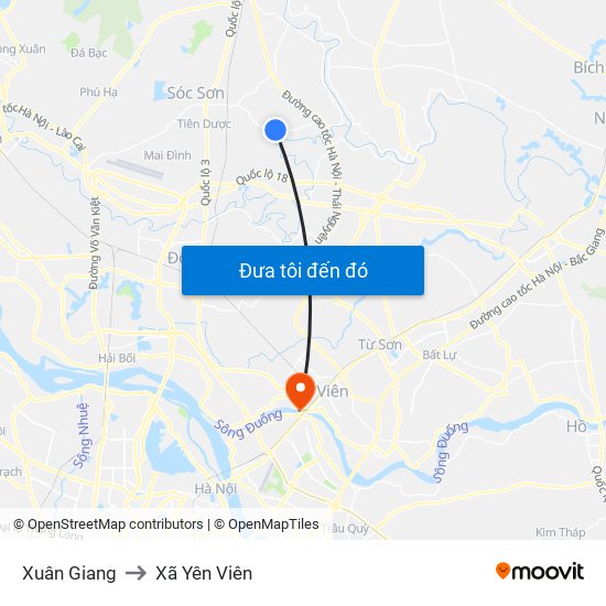 Xuân Giang to Xã Yên Viên map