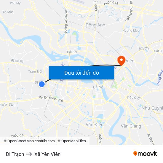 Di Trạch to Xã Yên Viên map