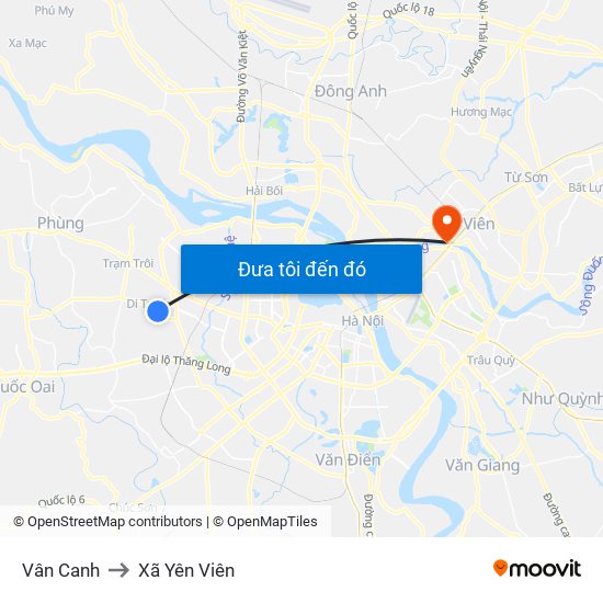 Vân Canh to Xã Yên Viên map