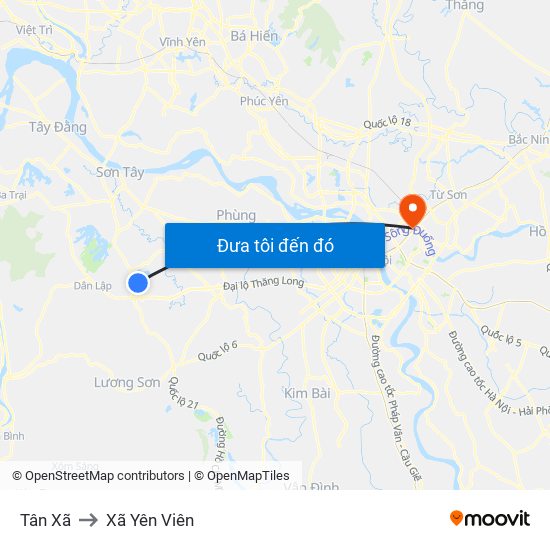 Tân Xã to Xã Yên Viên map