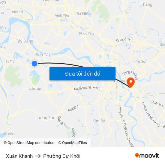 Xuân Khanh to Phường Cự Khối map