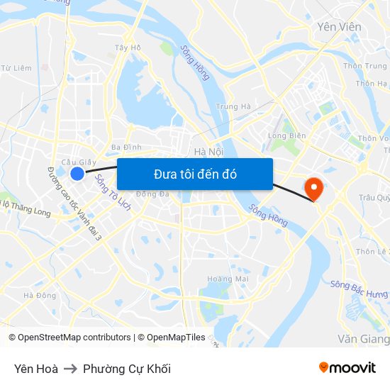 Yên Hoà to Phường Cự Khối map