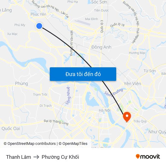 Thanh Lâm to Phường Cự Khối map