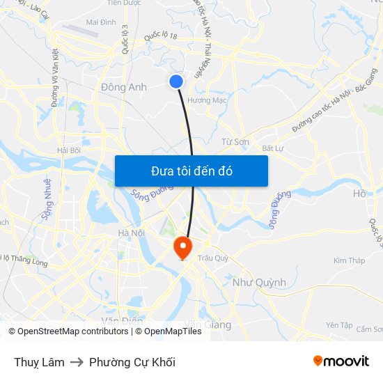 Thuỵ Lâm to Phường Cự Khối map