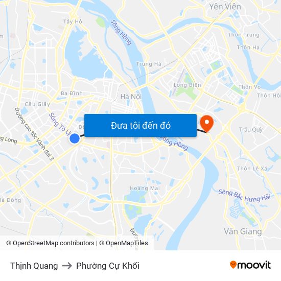 Thịnh Quang to Phường Cự Khối map