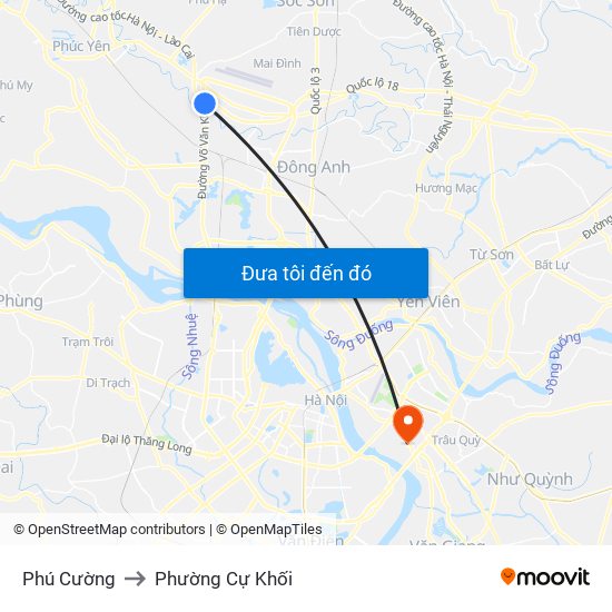 Phú Cường to Phường Cự Khối map