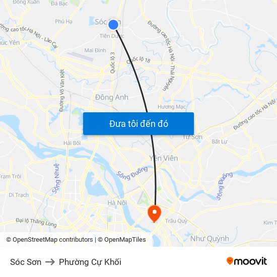 Sóc Sơn to Phường Cự Khối map