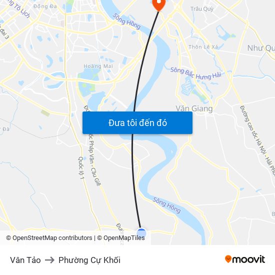 Vân Tảo to Phường Cự Khối map