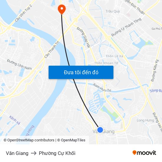 Văn Giang to Phường Cự Khối map