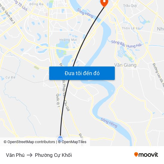 Văn Phú to Phường Cự Khối map