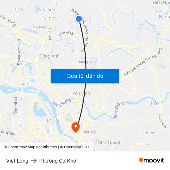 Việt Long to Phường Cự Khối map