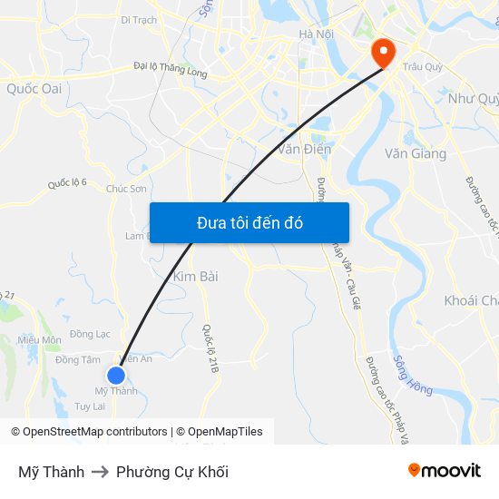 Mỹ Thành to Phường Cự Khối map