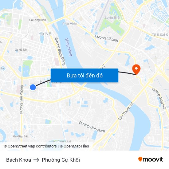 Bách Khoa to Phường Cự Khối map