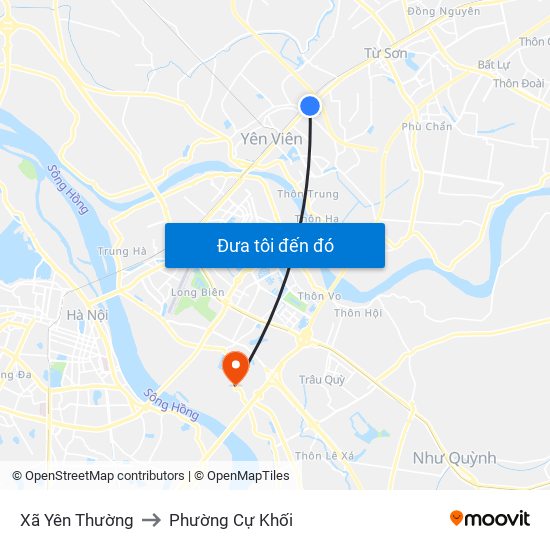 Xã Yên Thường to Phường Cự Khối map