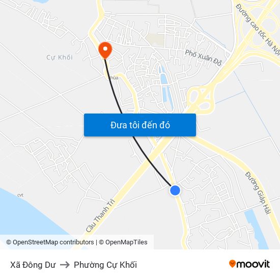 Xã Đông Dư to Phường Cự Khối map